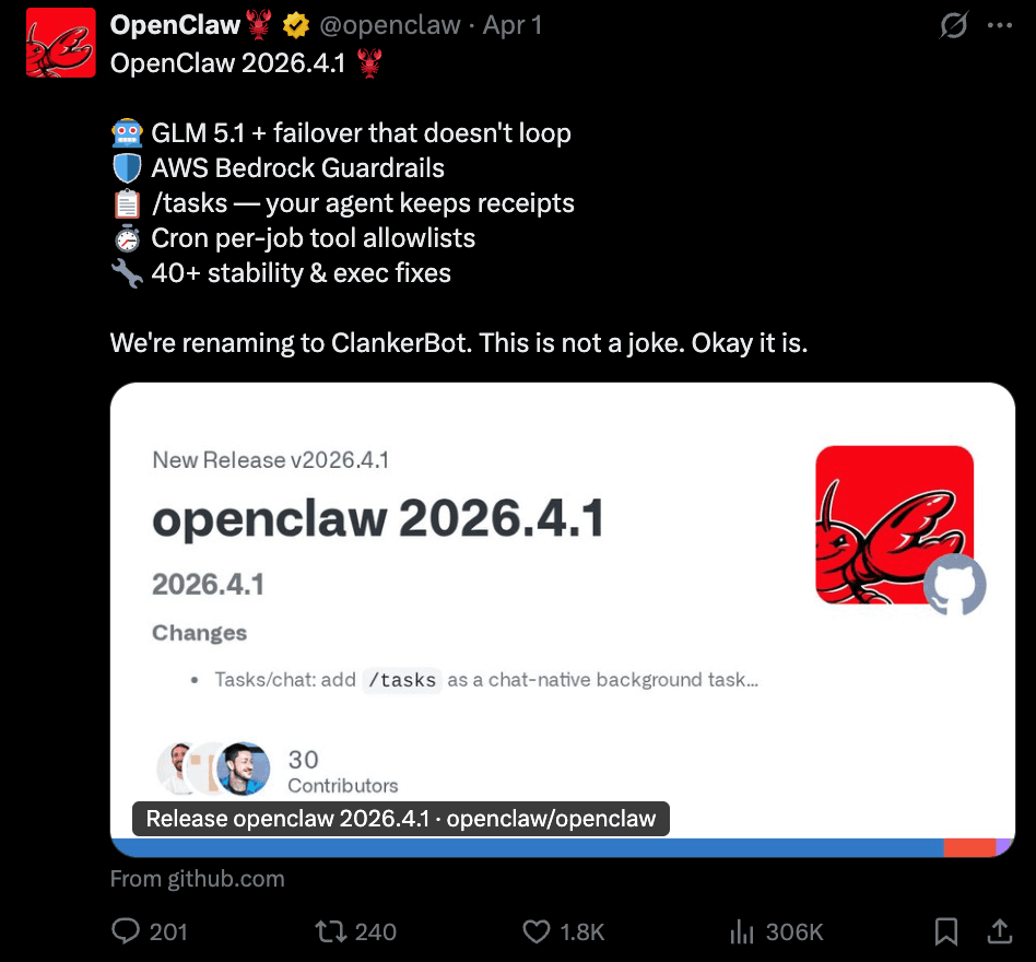 OpenClaw v4.1 release