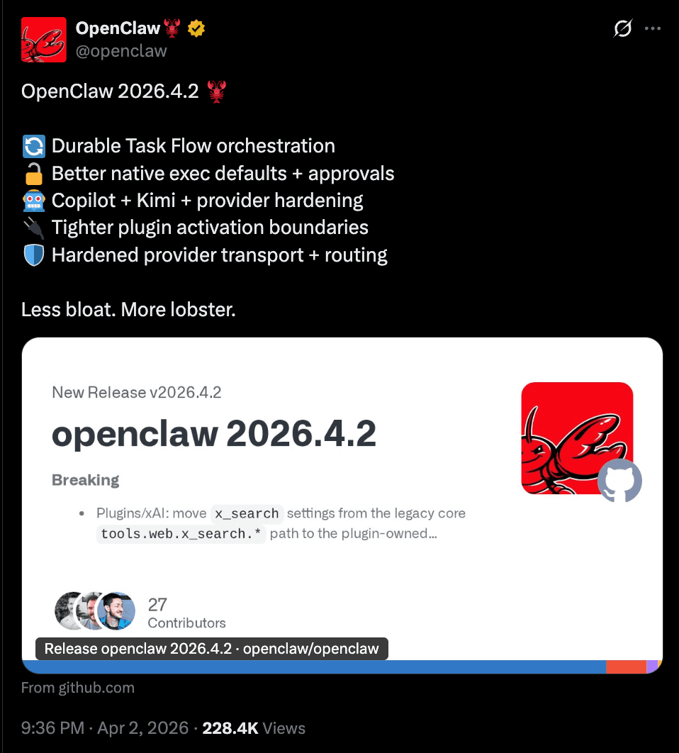 OpenClaw v4.2 release