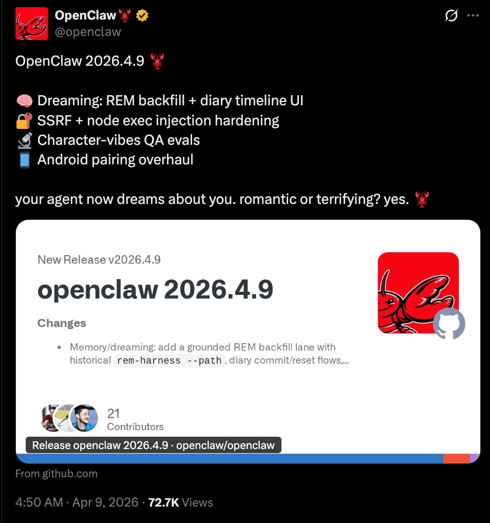 OpenClaw v4.9 release